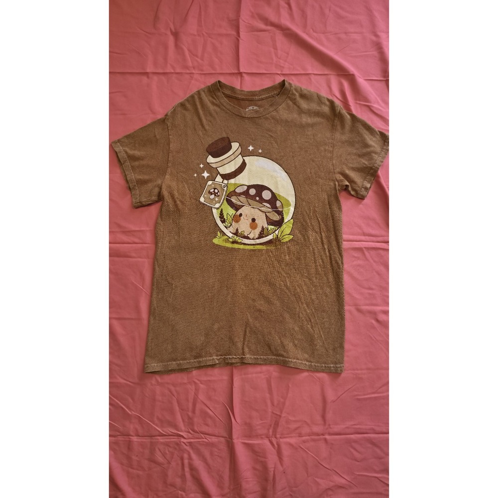 RinRin Brown Graphic Mushroom Cotton Crew Neck Short Sleeve Kids T-Shirt S